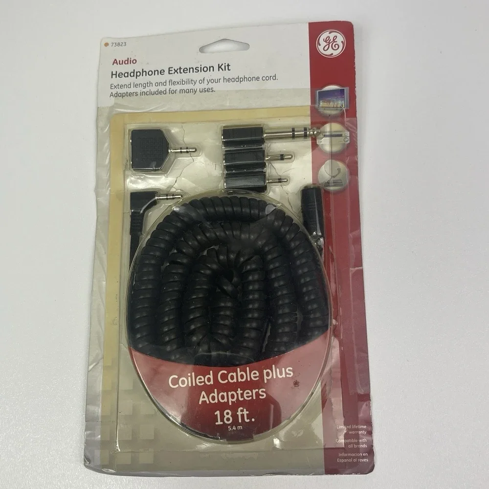 GE Headphone Extension Kit Cable Adapters 18 Feet Unopened In Package